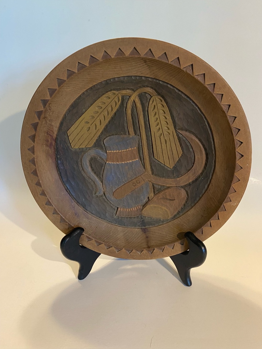VTG Tiroler Heimatwerk Innsbruck Hand-Carved Wood Wall Plate Austrian Folk Art